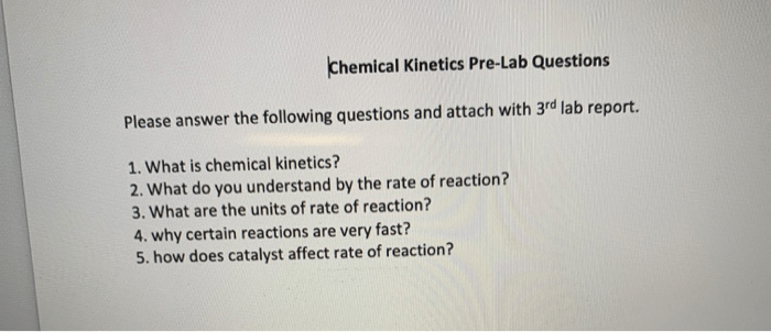 Chemical kinetics pre lab answers