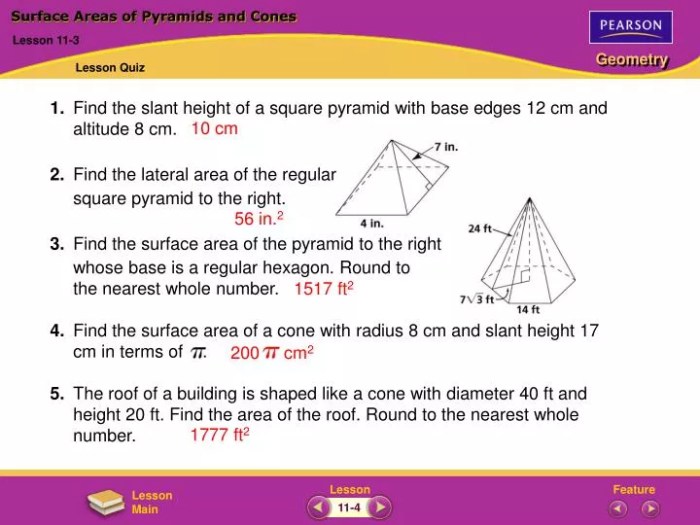 Surface areas of pyramids and cones quiz