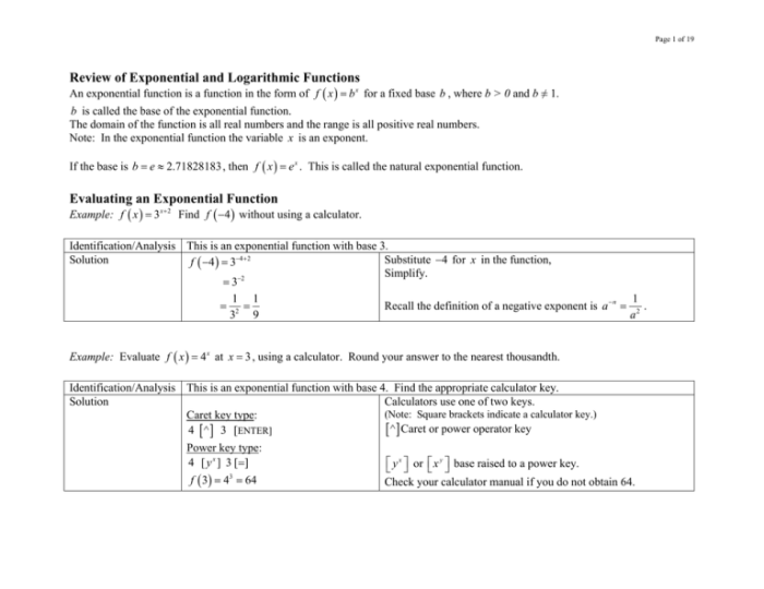 Exponential and logarithmic functions unit test part 1